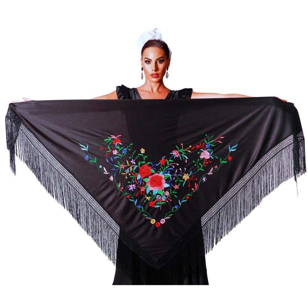 8793 Mantón Flamenco Grande. Medida 75x35cm Sin Contar Los Flecos